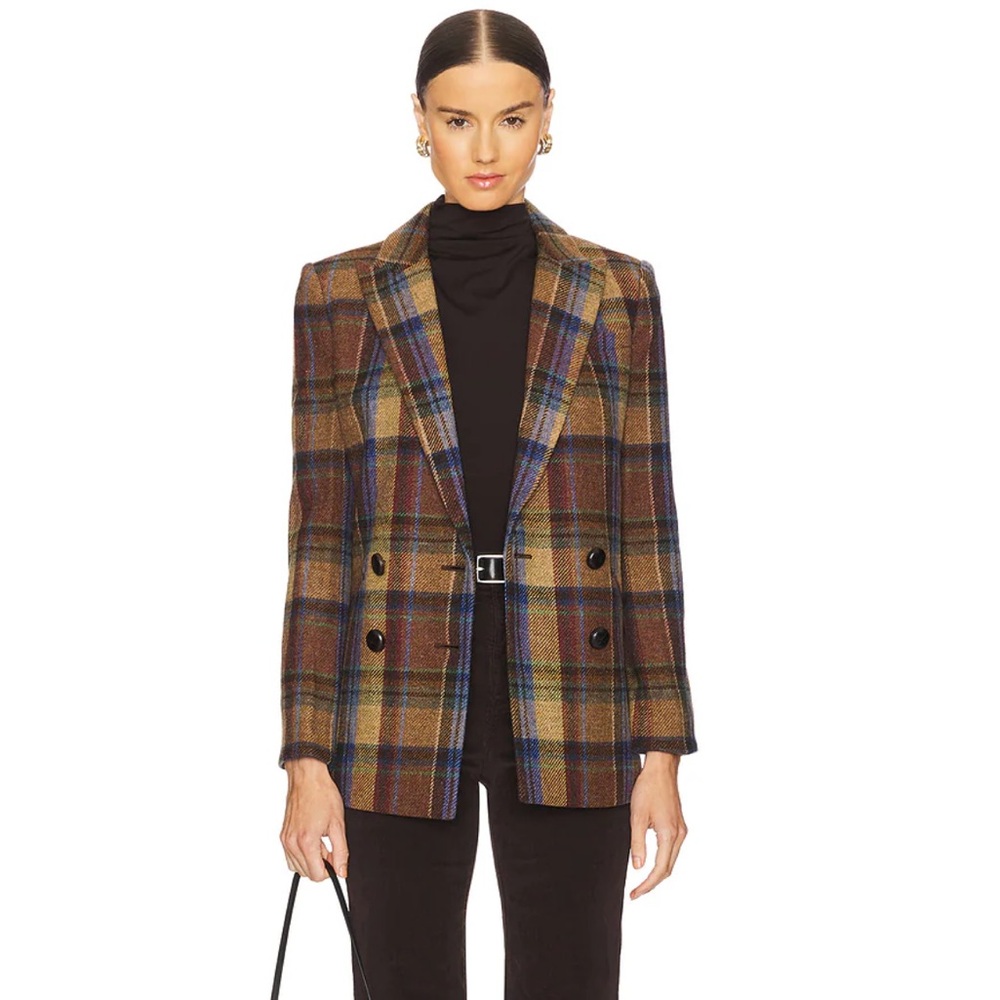 Veronica Beard Multicolor Oria Dickey Plaid Checkered Wool Blazer 0